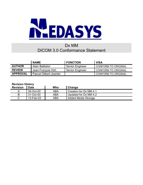 DxMM DICOM Conformance Statement