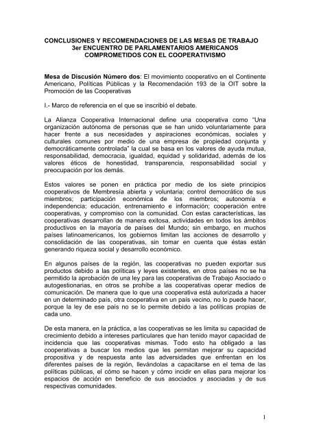 Conclusiones Y Recomendaciones Mesa De Trabajo 2