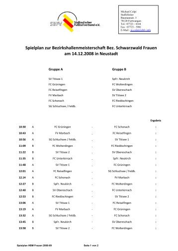 Spielplan zur Bezirkshallenmeisterschaft Bez ... - SV Titisee
