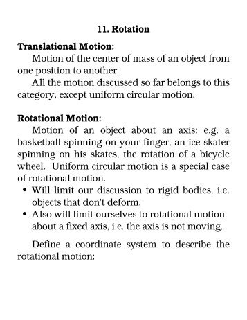 11. Rotation Translational Motion: Motion of the center of mass of an ...