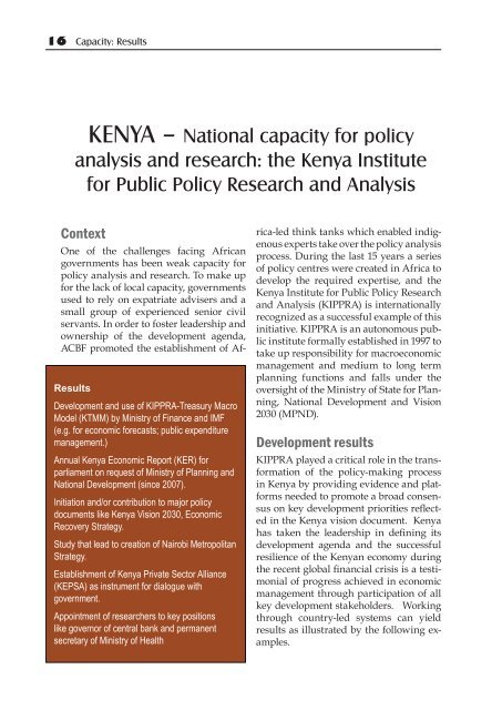 Case stories on capacity development and sustainable results