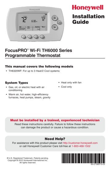 69-2738EFS-03 - FocusPRO Wi-Fi TH6000 Series ... - Honeywell