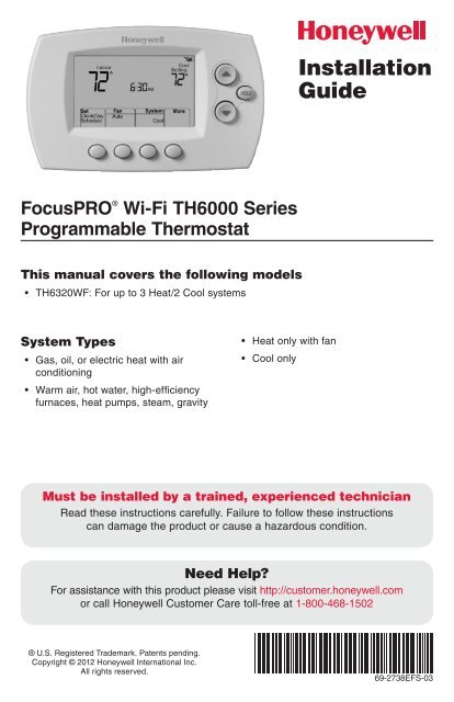 69-2738EFS-03 - FocusPRO Wi-Fi TH6000 Series ... - Honeywell