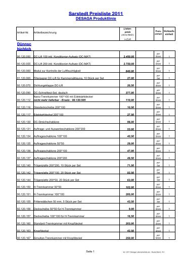 Sarstedt Preisliste 2011