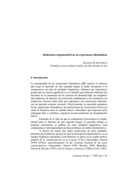 Relaciones argumentativas en expresiones idiomÃ¡ticas