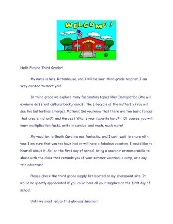 Mrs. Rittenhouse's Welcome Letter