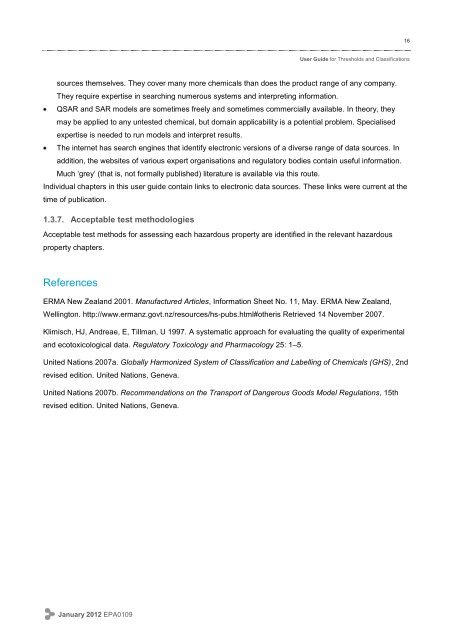 User Guide to Thresholds and Classification - Environmental ...