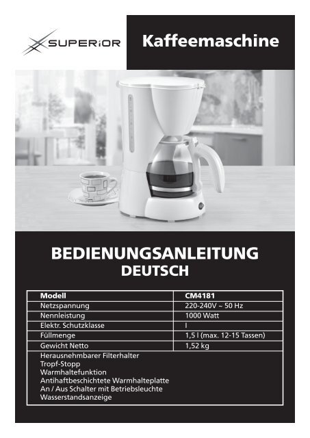 Kaffeemaschine BEDIENUNGSANLEITUNG - Superior