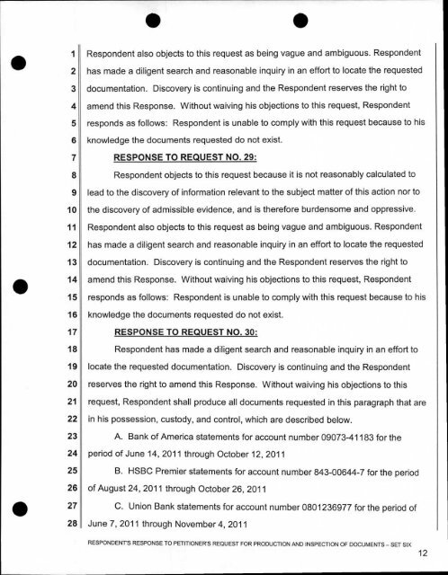 Respondent Response to Request for Production of Documents