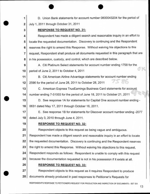 Respondent Response to Request for Production of Documents