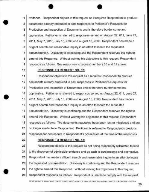 Respondent Response to Request for Production of Documents