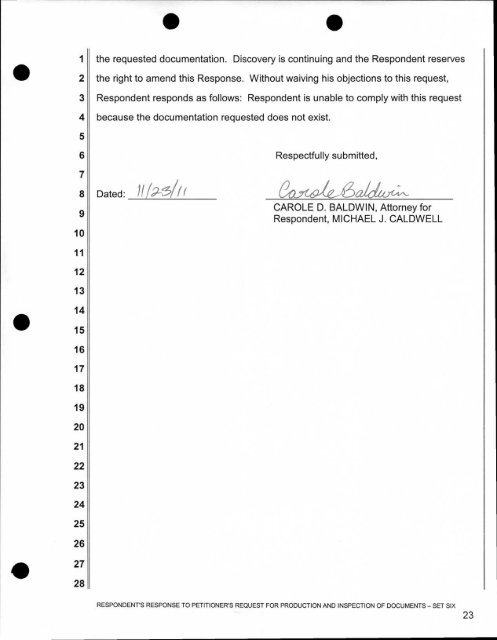 Respondent Response to Request for Production of Documents