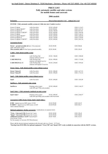 PRICE LIST Fully automatic satellite and solar systems ... - ten Haaft