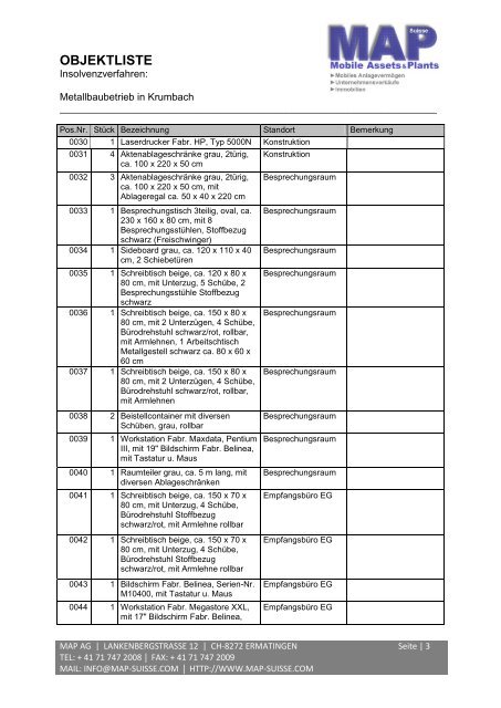 Objektliste Schranz Raumausstattung - MAP AG