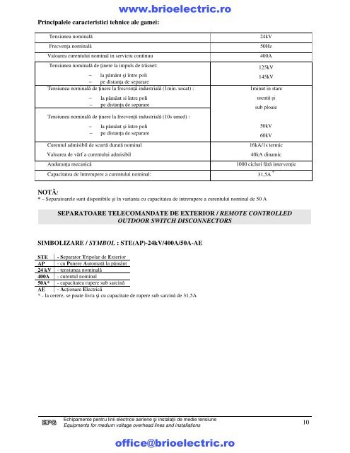 z. Echipamente medie tensiune, Post de ... - BRIO ELECTRIC