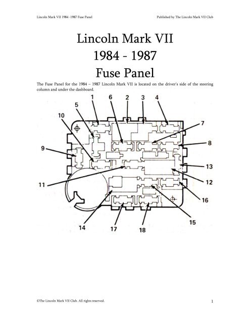 1984-1987 Fuse Panel - The Lincoln Mark VII Club