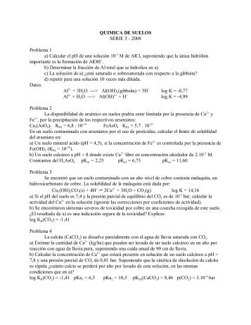 QUIMICA DE SUELOS SERIE 3 - 2008 Problema 1 a) Calcular el pH ...