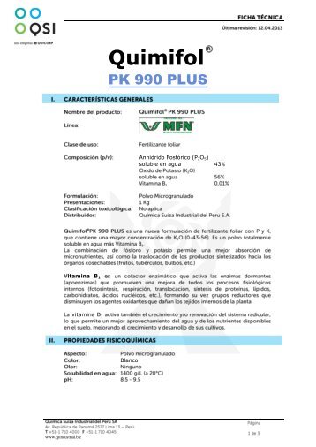 Ficha TÃ©cnica QUIMIFOL PK 990 PLUS - Qsi