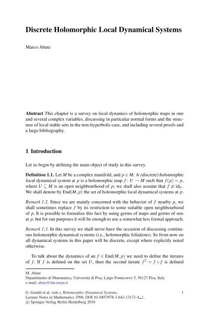 Discrete Holomorphic Local Dynamical Systems