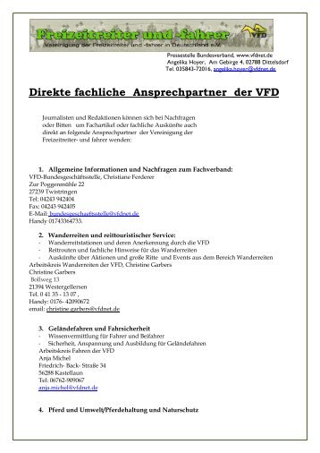 Direkte fachliche Ansprechpartner der VFD