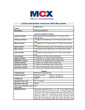Contract Specification of Arecanut JAHAJI MVJ garbled - MCX