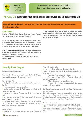 Fiche action nÂ° 20 Animations sportives extra scolaires - Ville de Viry ...