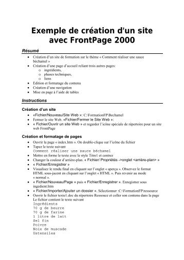 Exemple de crÃ©ation d'un site avec FrontPage 2000