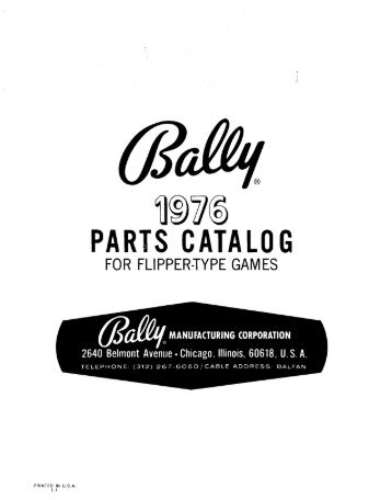 Bally 1976 Parts Catalog for flipper-type games - Index of
