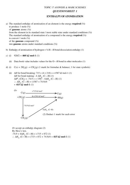 questionsheet 1 enthalpy of atomisation - practise with past papers ...