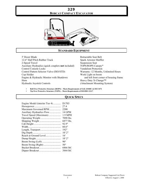 BOBCAT SUGGESTED PRICE LIST EFFECTIVE DATE: 8-1-2008 ...