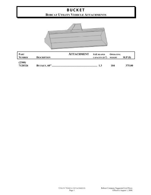 BOBCAT SUGGESTED PRICE LIST EFFECTIVE DATE: 8-1-2008 ...