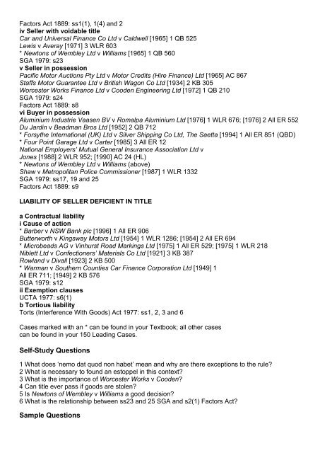 Commercial Law: Sale of Goods - University of Wolverhampton