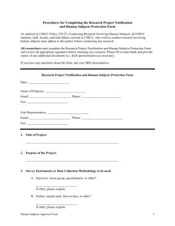 Research Project Notification and Human Subjects Protection Form
