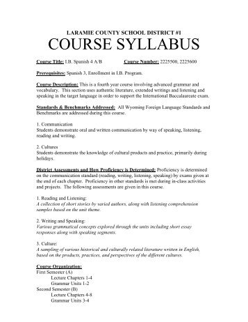 Course Syllabus - IB Spanish 4 - South High School