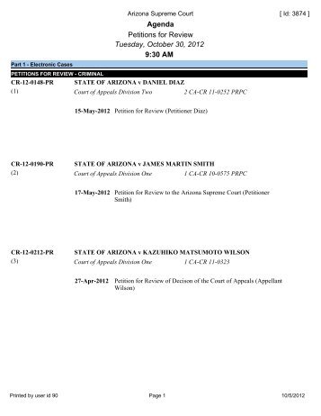 Agenda Petitions for Review Tuesday, October 30, 2012 9:30 AM