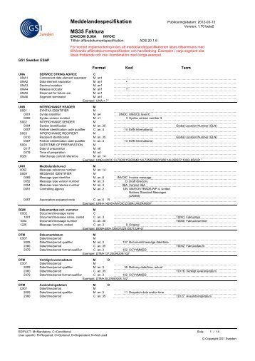 Meddelandespecifikation MS35 Faktura - GS1