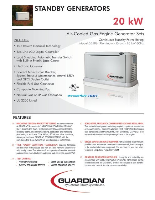 20KW Spec Sheet - Generac Parts