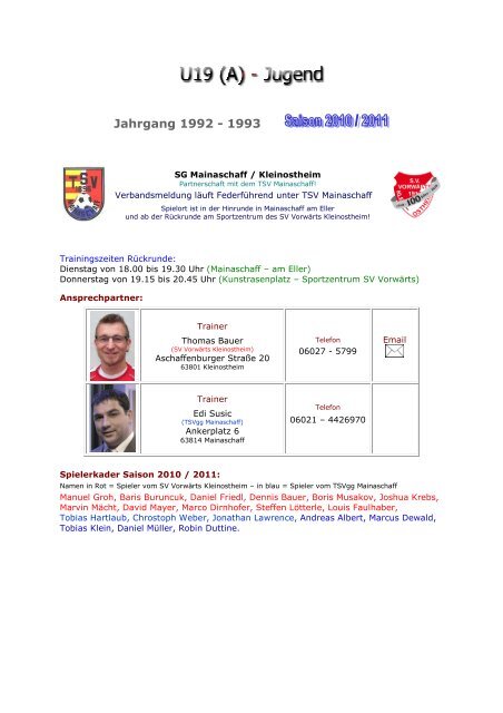 Jahrgang 1992 - 1993 - SV VorwÃƒÂƒÃ‚Â¤rts Kleinostheim
