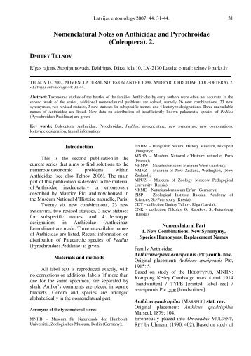Nomenclatural Notes on Anthicidae and Pyrochroidae (Coleoptera). 2.