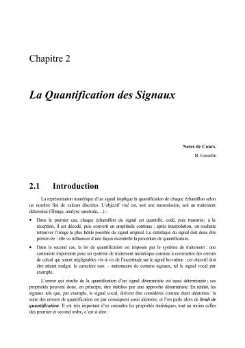 La Quantification des Signaux