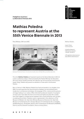 Mathias Poledna to represent austria at the 55th Venice Biennale in ...