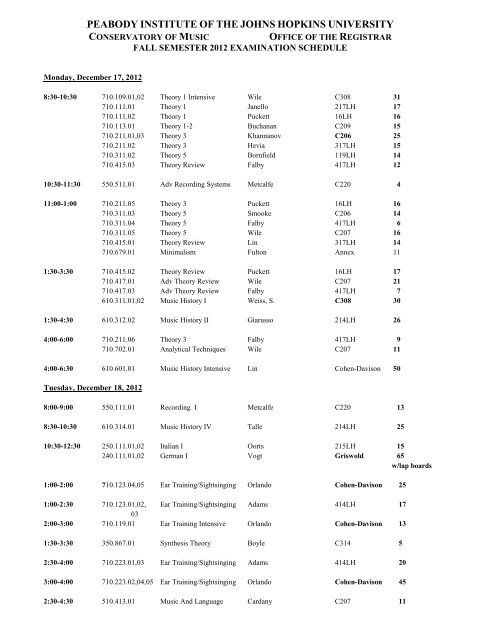 Fall 2012 Final Exam - Peabody Institute - Johns Hopkins University