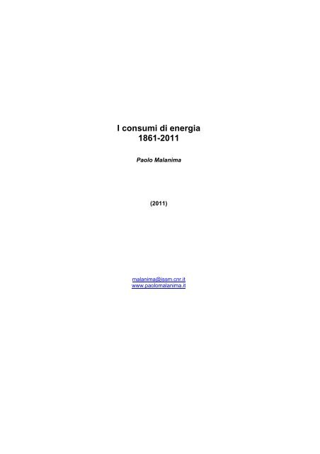 I consumi di energia 1861-2011 - Paolo Malanima