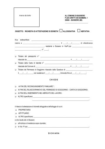 Richiesta idoneitÃ  alloggiativa - abitativa - Comune di Bussero