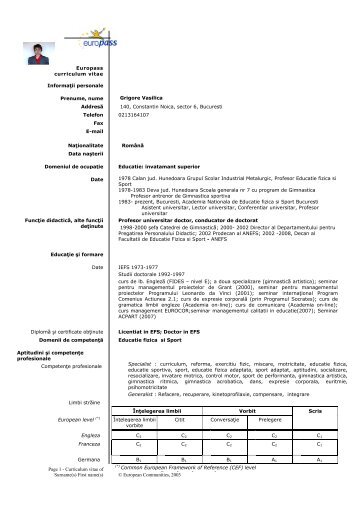 C.V. Grigore Vasilica - UNEFS Bucuresti