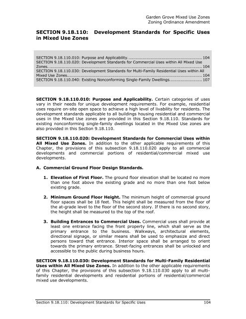 mixed use regulations and development standards - Garden Grove