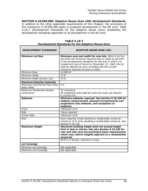 mixed use regulations and development standards - Garden Grove