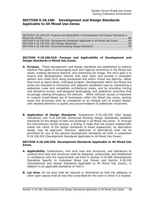 mixed use regulations and development standards - Garden Grove