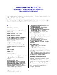 French-english dictionary for use at the greffe du tribunal de