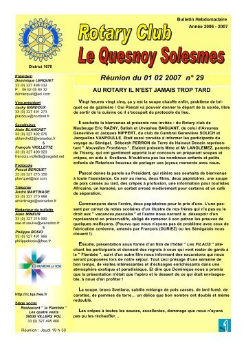 RÃ©union du 01 02 2007 nÂ° 29 - Rotary Club Le Quesnoy Solesmes